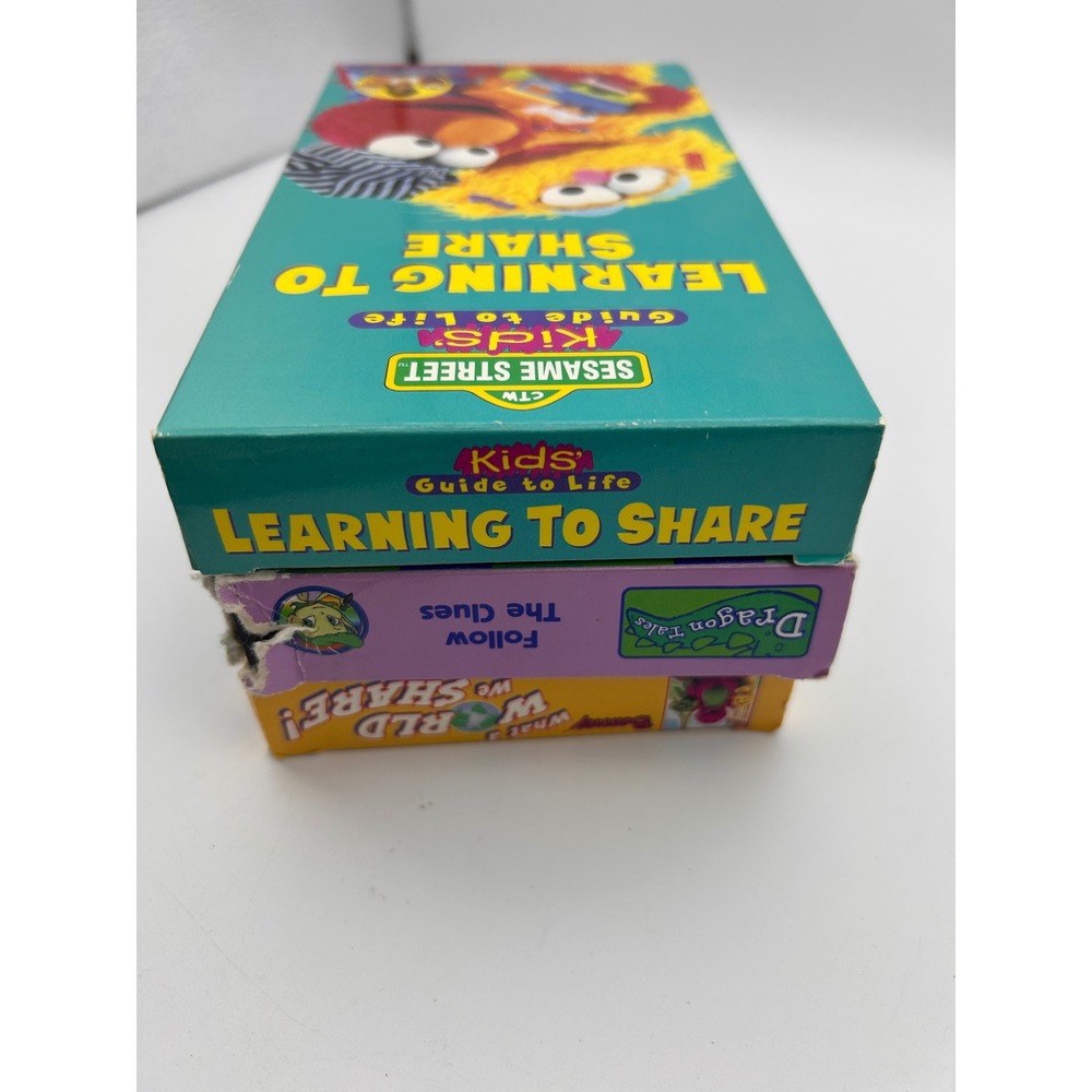 Kids VHS Lot Sesame Street Barney Dragon Tales Learning To Share 3 Tape Bundle - Picture 7 of 8